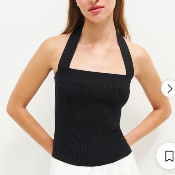 Reformation Galina organic cotton sweater halter tank black ribbed knit - Picture 3 of 6